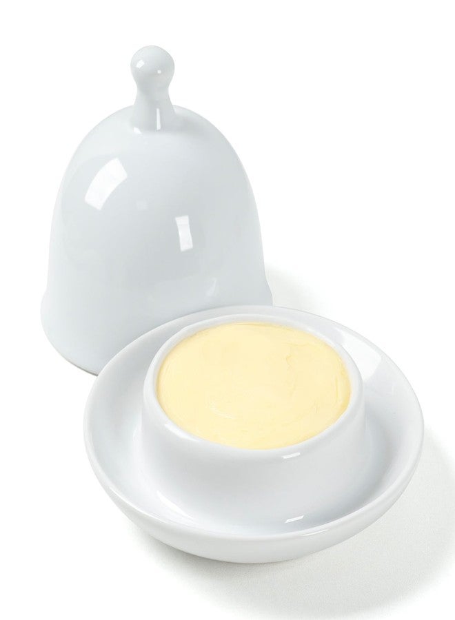 ZEBERBO Butter Dish, Butter Crock Keeper, Ceramic Butter Dish with Lid/Handle, 17 OZ Mini Small White Butter Container with Cover, Cover and Water Sealing 2 Ways Sealing, - Image 1