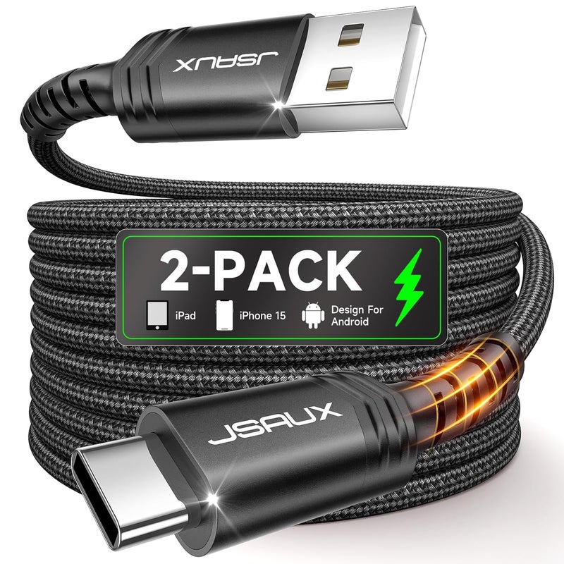 jsaux USB C Cable [2-Pack 2M], USB A to USB Cord 3.1A Fast Charging Compatible with iPhone Air/17/17 Pro/17 Pro Max/17e, iPhone16 15 Series, Samsung Galaxy S20 S10 S9, Note 20 10, Car Play, LG -Black - Image 1