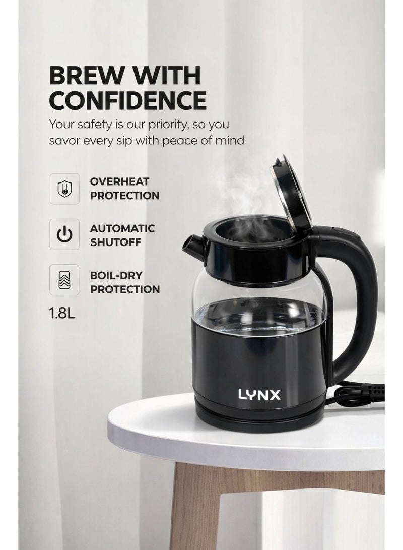 Lynx KT-2111 Electric Kettle 1.8L Stainless Steel 1500W Fast Boiling Kettle with Auto Shut Off Boil Dry Protection Concealed Heating Element Smooth Pour Rotating Base Easy Clean - Image 5