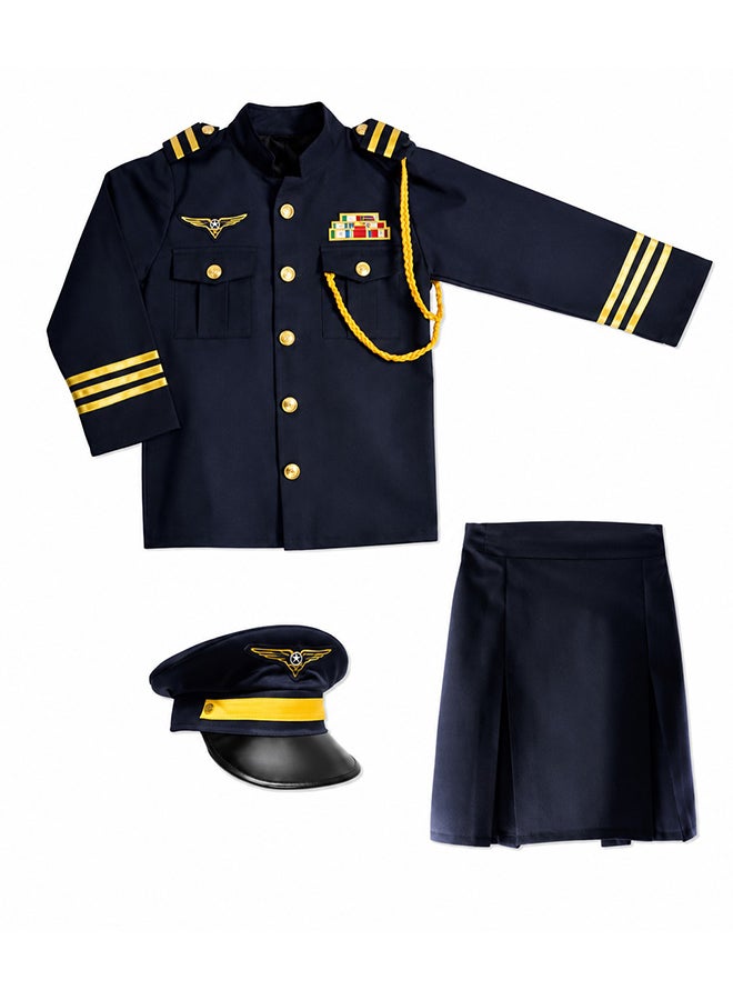 Toy Land Kids Pilot Costume Set with Hat – Airline Captain Role Play Fancy Dress Outfit for Girls of age 10 to 11 years - Image 1
