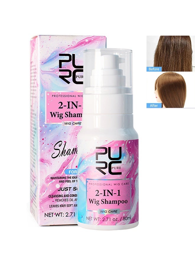 PURC 2-IN-1 Wig Shampoo, Wig Leave-In Conditioner & Detangling Spray for Synthetic Hair, Moisturizing Hydrating Hair Spray, Wig Care Melting Spray, Anti-Frizz Wig Detangler and Conditioning Mist for Easy Styling 80ml - Image 1