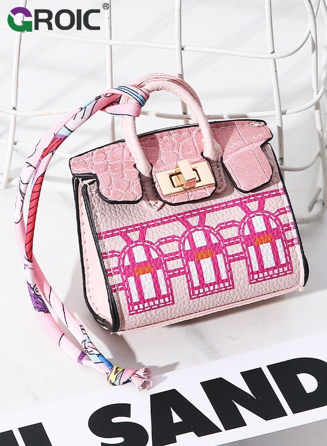 GROIC Mini Bag Purse Case for AirPods, Mini Purse Storage Bag, Earphone Storage Bag, Cute Coin Purse Headphone Bag for Car keys, Change, Pendants, Mini Bag Charms accessories for Women - Pink  - Image 2