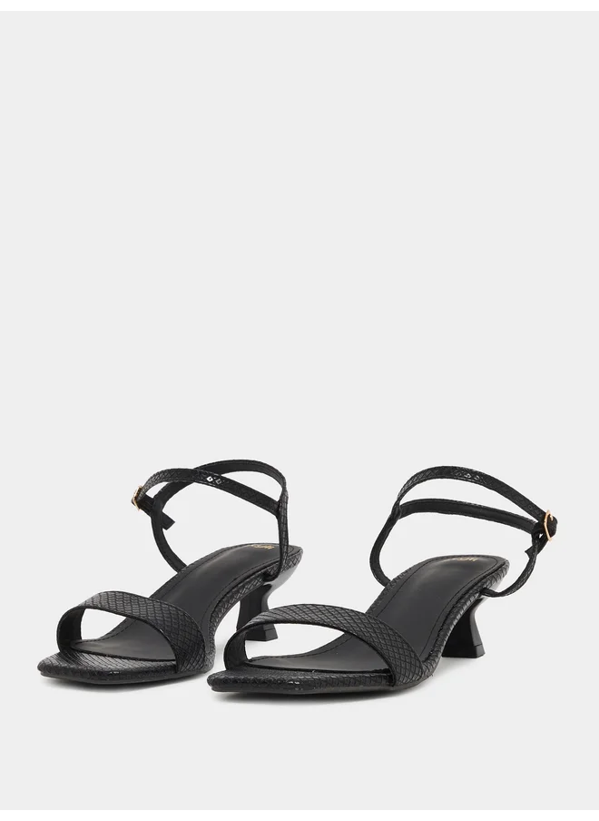 ستايلي Styli Animal Textured Ankle Strap Kitten Heel Sandals