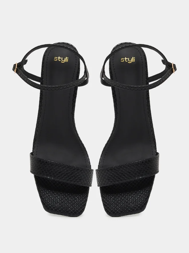 Styli Styli Animal Textured Ankle Strap Kitten Heel Sandals