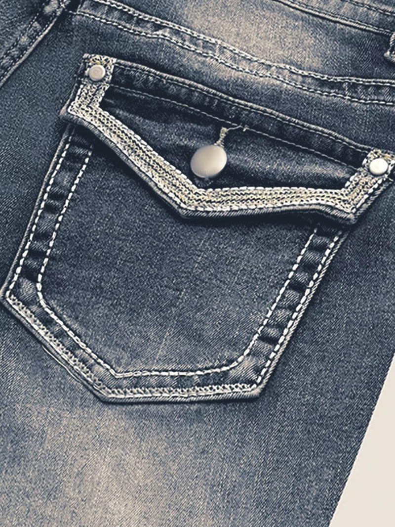 Flamingals Boot Cut Jeans for Women Trendy Stretch Jeans Butt Lifting Tummy Control Denim Pants Rust Blue L - Image 3