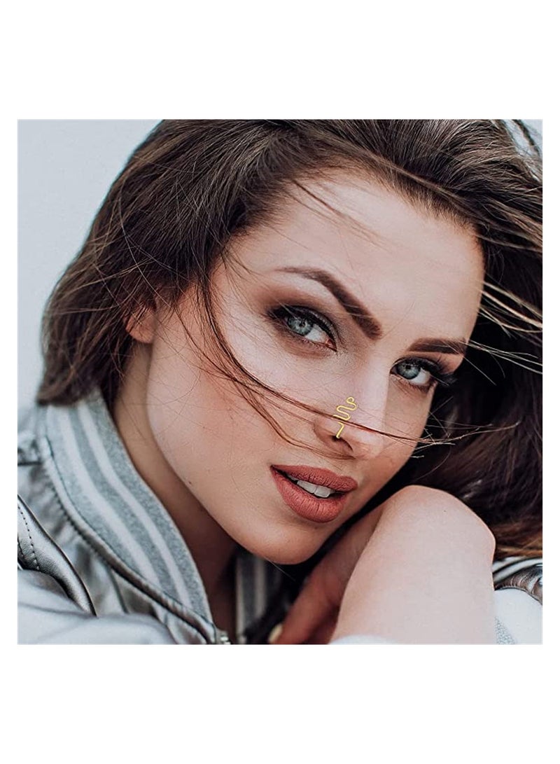 Zikra African Nose Cuff, Nose Cuff Non Piercing, Gold Nose Cuff, Fake Nose Ring, Gold Plating Nose Ring Cuffs Set, Fake Piercings, Tribal Nose Cuff, Clip on Nose Ring for Women Men, 9 Pcs - Image 3