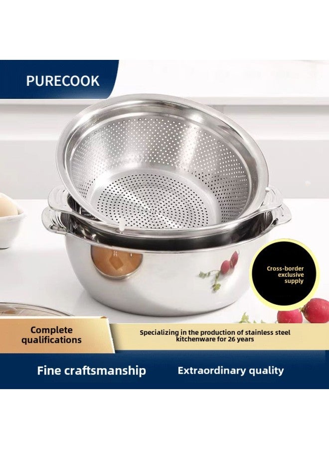 Factory Wholesale 304 Stainless Steel Thickened Binaural Multi-functional Hot Pot Basin For Washing Vegetables, Washing Rice, Draining Rice Sieve-Specifications:304 Hot Pot Two-piece Set-Color:25cm - Image 2