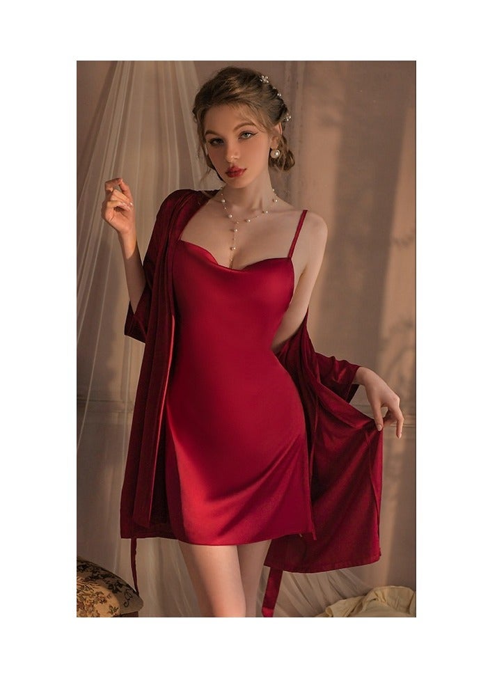 Two-Piece Tie Nightgown And Nightgown Set