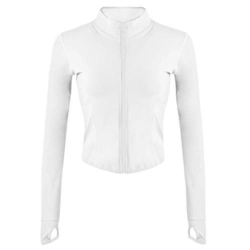 Gihuo Women's Athletic Full Zip Lightweight Workout Jacket Cropped Gym Yoga Track Jacket with Thumb Holes（White-XS） - Image 1