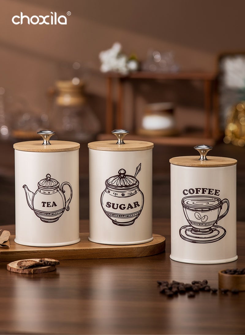 choxila 3pcs/set Coffee, tea, sugar storage cans with LIDS, kitchen storage gadgets, moisture-proof, multi-functional storage cans, sealed cans - Image 1