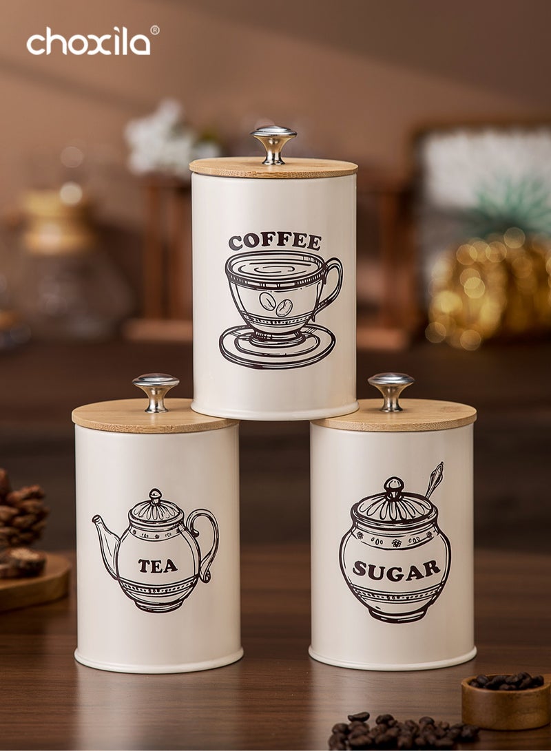 choxila 3pcs/set Coffee, tea, sugar storage cans with LIDS, kitchen storage gadgets, moisture-proof, multi-functional storage cans, sealed cans - Image 2