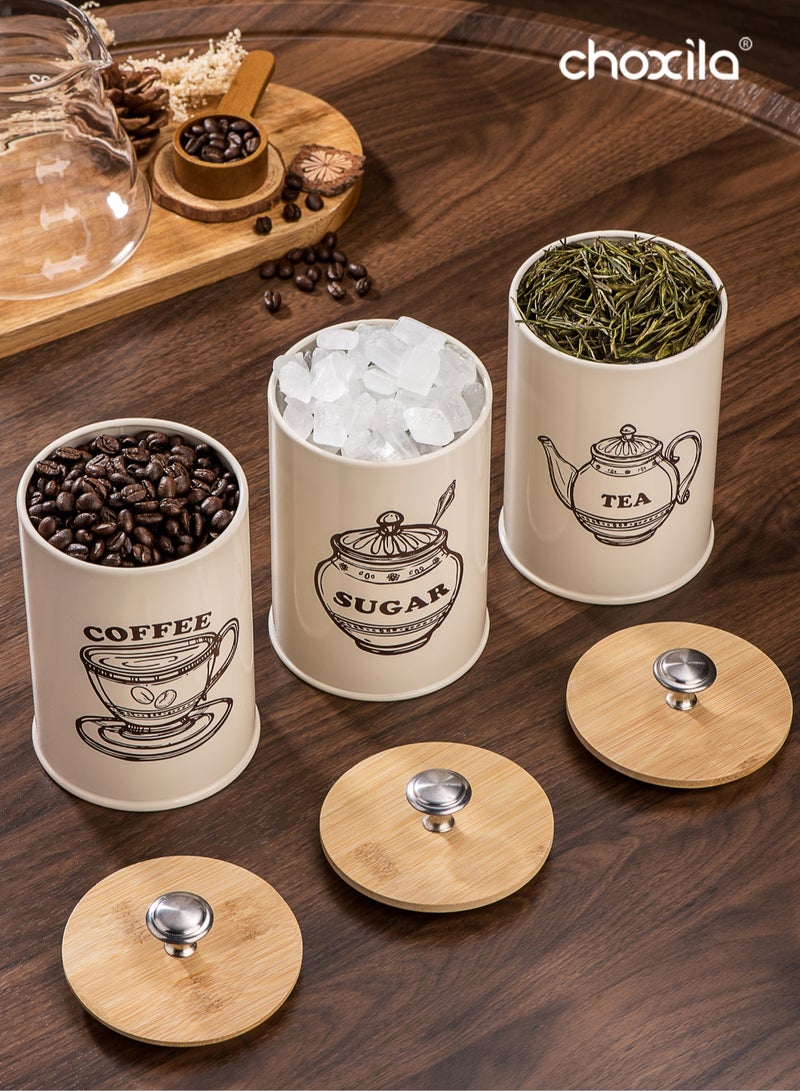 choxila 3pcs/set Coffee, tea, sugar storage cans with LIDS, kitchen storage gadgets, moisture-proof, multi-functional storage cans, sealed cans - Image 4