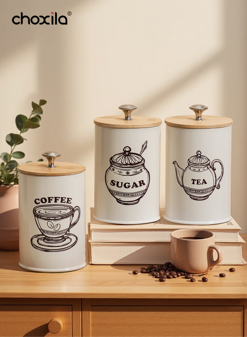 choxila 3pcs/set Coffee, tea, sugar storage cans with LIDS, kitchen storage gadgets, moisture-proof, multi-functional storage cans, sealed cans - Image 5