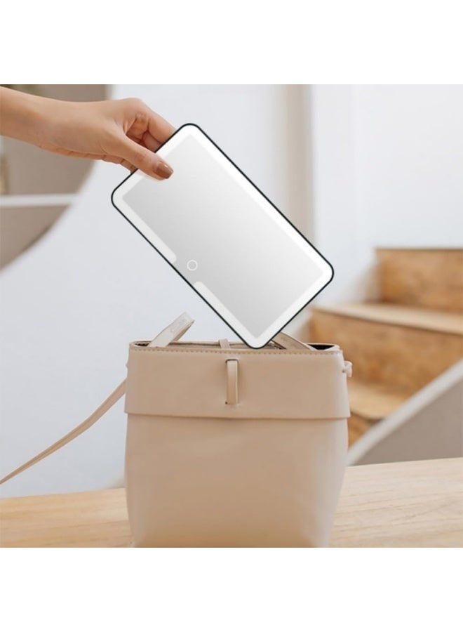 مراة فانيتي عالمية للسيارة مع اضواء LED وخاصية التعتيم باللمس - مراة مكياج LED قابلة لاعادة الشحن، 3 اوضاع للالوان، هدية للنساء، اكسسوارات مراة السيارة (ابيض) - Image 4
