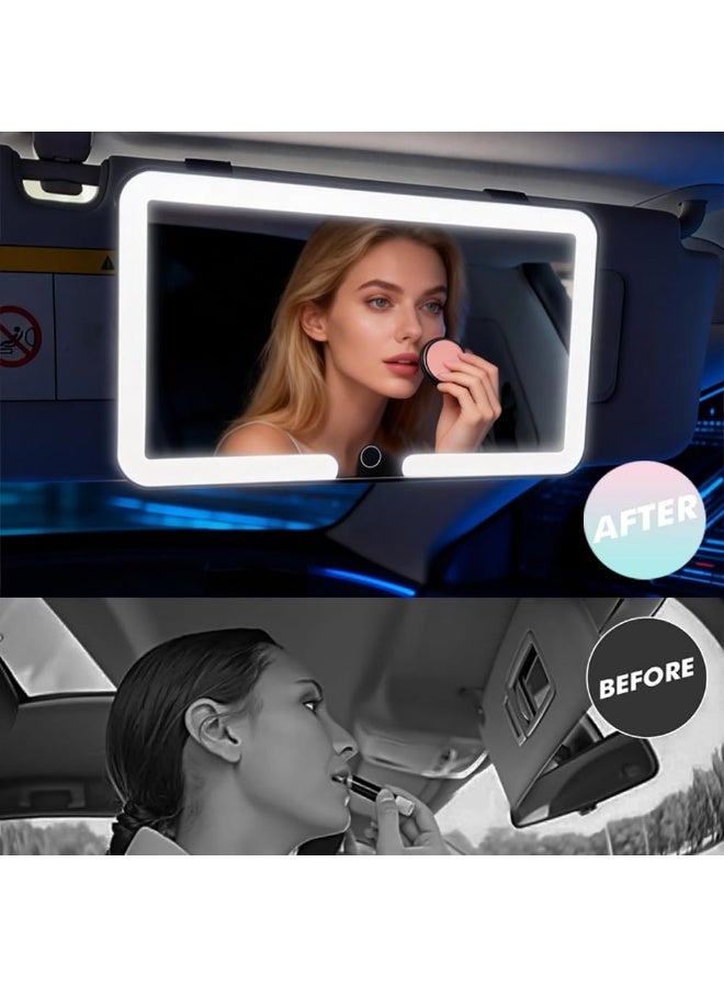 مراة فانيتي عالمية للسيارة مع اضواء LED وخاصية التعتيم باللمس - مراة مكياج LED قابلة لاعادة الشحن، 3 اوضاع للالوان، هدية للنساء، اكسسوارات مراة السيارة (ابيض) - Image 5