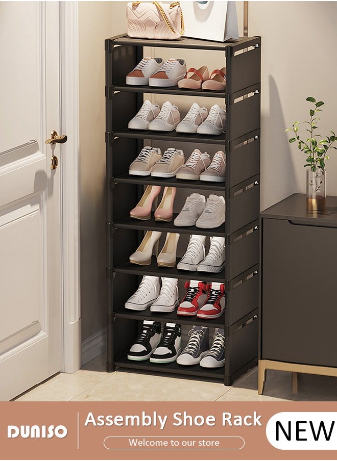 DUNISO - 8-Tier Assembly Slim Black Shoe Rack for Entryway, DIY Shoe Storage Cabinet, Space-Saving Shoe Organizer for Small Spaces Entryway Hallway and Closet - Image 1