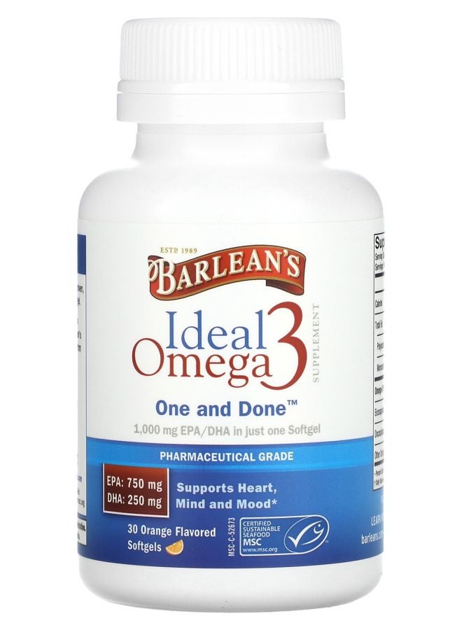 BARLEAN'S Ideal Omega 3 Orange 30 Softgels - Image 2