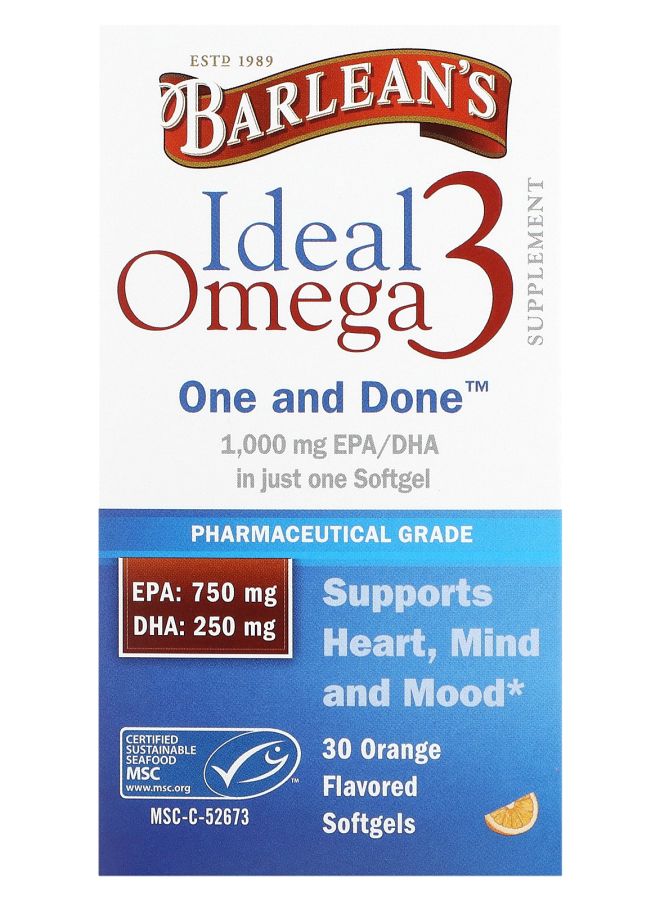 BARLEAN'S Ideal Omega 3 Orange 30 Softgels - Image 1