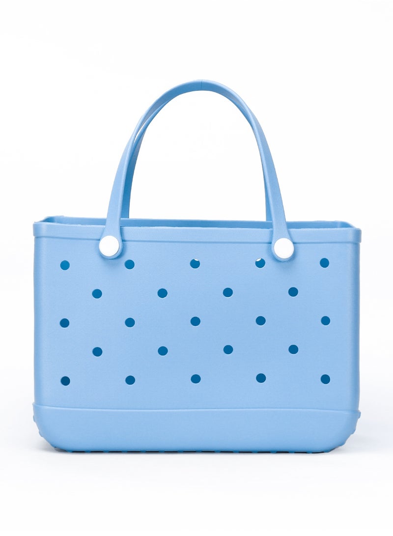 حقيبة شاطئ من مطاط EVA مع 5 زينة صيفية | مقاومة للماء، متينة وسهلة التنظيف | حقيبة شاطئ صيفية واسعة للنساء والعائلة | (أزرق سماوي - كبيرة الحجم) - Image 3