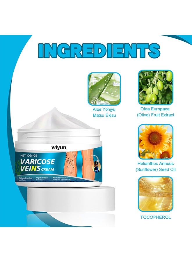 WIYUN Varicose Veins Cream, Soothing Leg Cream, Varicose And Spider Veins Treatment Cream, Improve Blood Circulation, Fast Relieve Swelling Pain, Soothe Tired Legs and Reduce Heaviness, 30G - Image 4