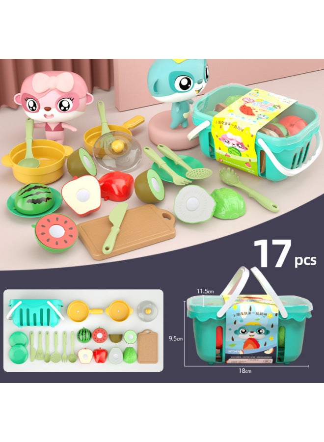 Children Cut Fruit Play House Toy Set Simulation Pizza Kitchen Stall Supply Girls Cut Joy-Color:NX218-3 Fruit Cut Cut Music 17 Piece Set - Image 1