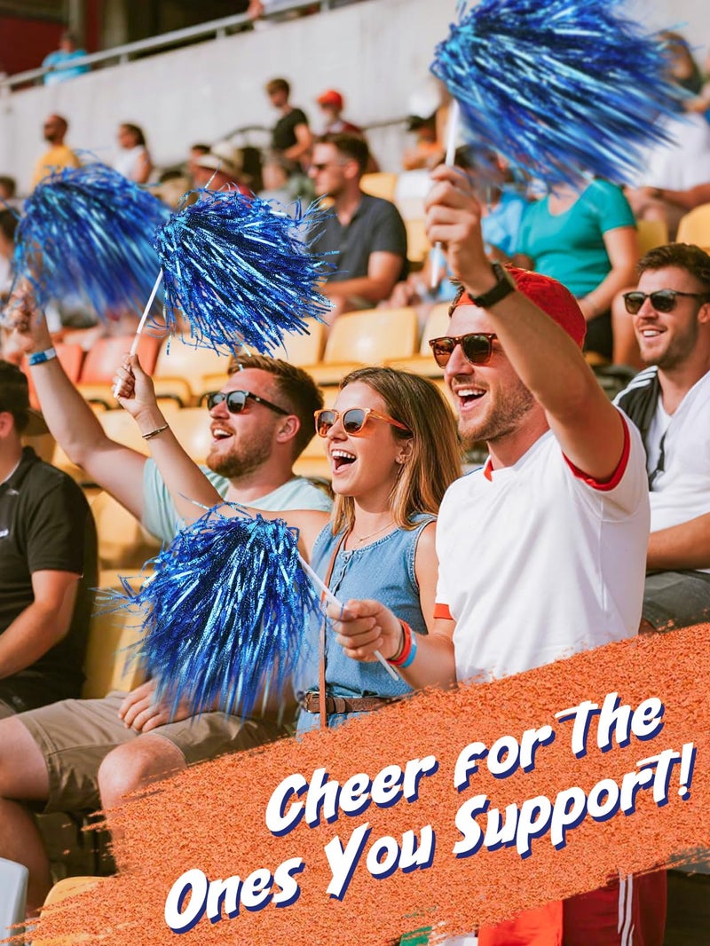 PAMASE Premium No-Shed Pom Poms Cheerleading - 6Pcs Blue Cheer Pom Poms with Long Baton Handle for Team Spirit, Football Basketball Games, Fan Celebration, Dance, Homecoming - Image 4