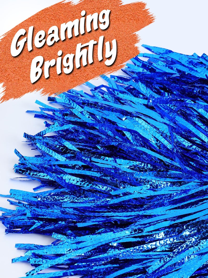 PAMASE Premium No-Shed Pom Poms Cheerleading - 6Pcs Blue Cheer Pom Poms with Long Baton Handle for Team Spirit, Football Basketball Games, Fan Celebration, Dance, Homecoming - Image 3