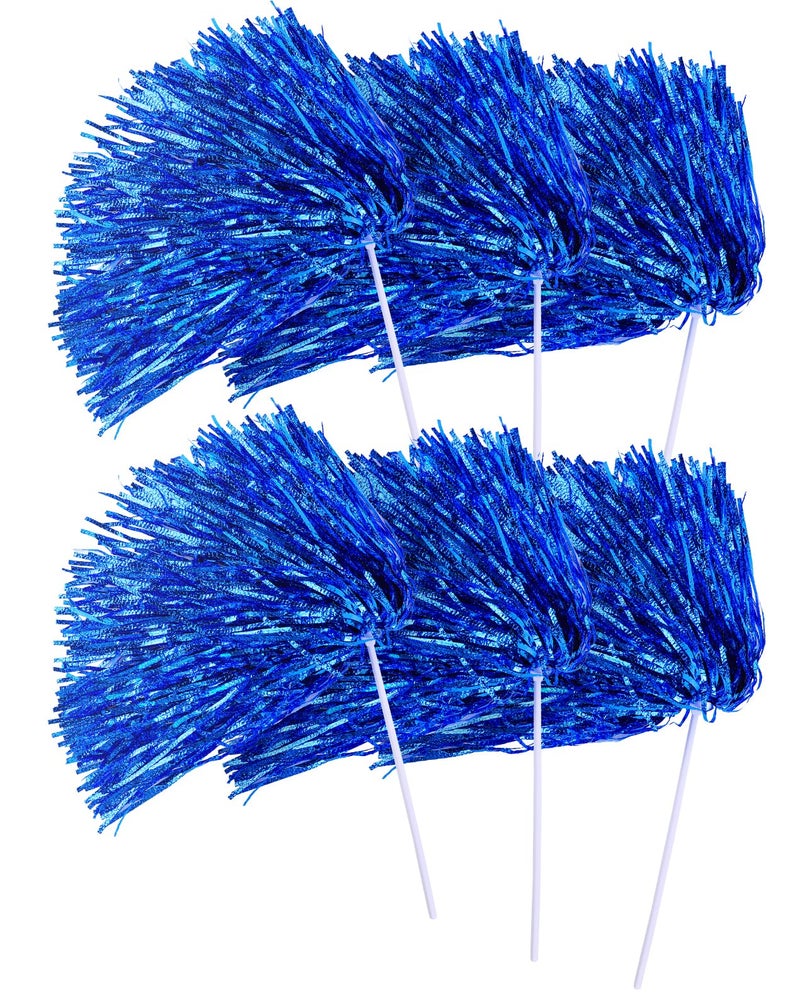 PAMASE Premium No-Shed Pom Poms Cheerleading - 6Pcs Blue Cheer Pom Poms with Long Baton Handle for Team Spirit, Football Basketball Games, Fan Celebration, Dance, Homecoming - Image 1
