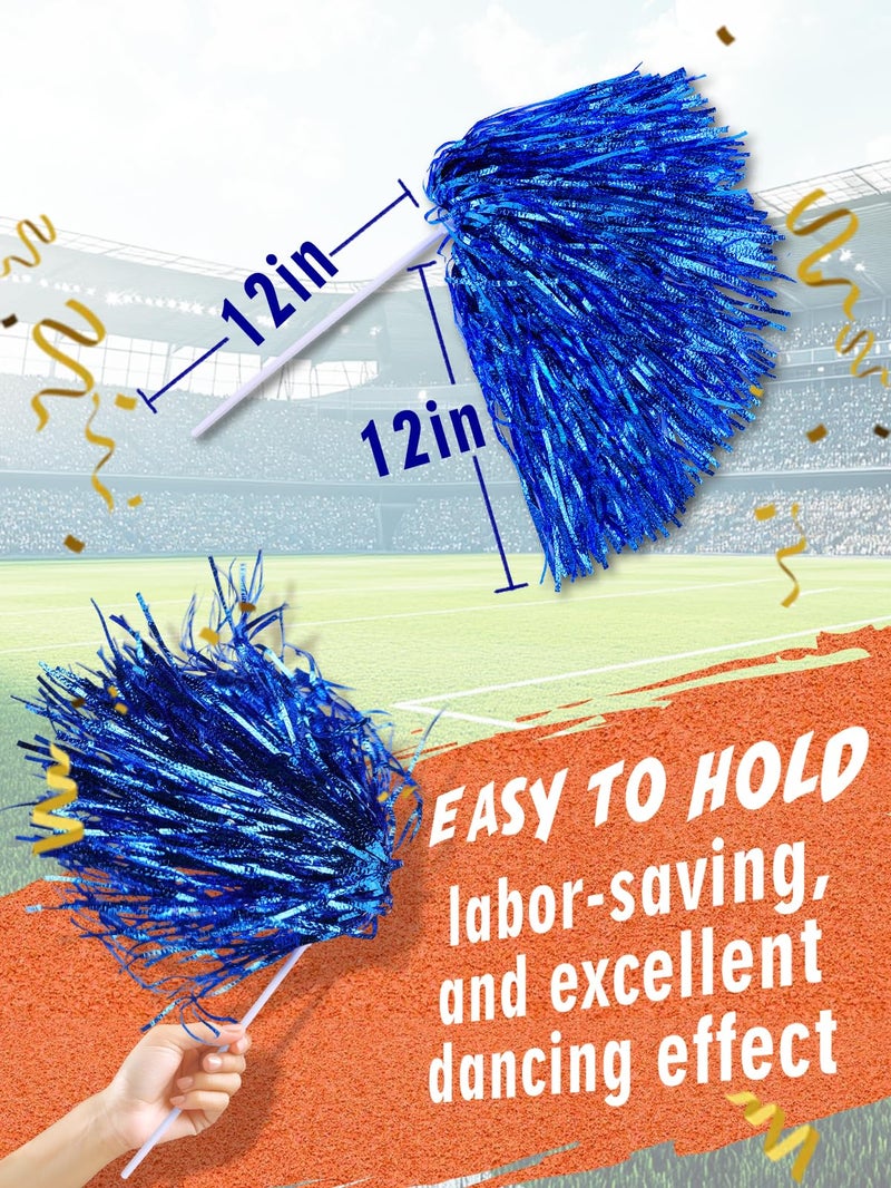 PAMASE Premium No-Shed Pom Poms Cheerleading - 6Pcs Blue Cheer Pom Poms with Long Baton Handle for Team Spirit, Football Basketball Games, Fan Celebration, Dance, Homecoming - Image 5