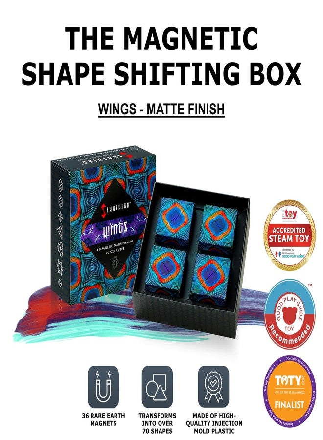 Shashibo Shape Shifting Box - Award-Winning, Patented Fidget Cube w/ 36 Rare Earth Magnets - Transforms Into Over 70 Shapes, Gift Box, Download Fun in Motion Toys Mobile App (Wings, 4 Pack) - Image 2