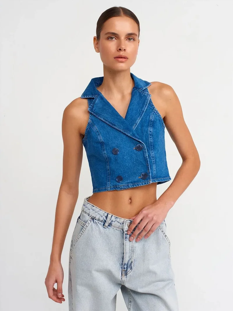 ديلفين DILVIN Women's Cropped Denim Waistcoat