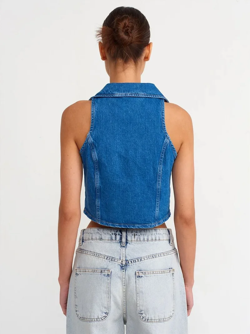ديلفين DILVIN Women's Cropped Denim Waistcoat