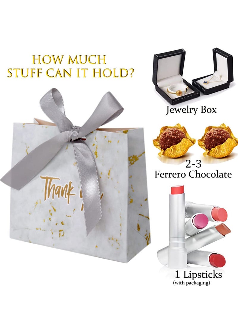 Thank You Gift Bags Boxes, Party Favor Small Bags Treat Boxes with Grey Bow Ribbon, Paper Gift Bags Bulk for Wedding Baby Shower Business Party Supplies (Marble Pattern 30Pcs) - Image 2