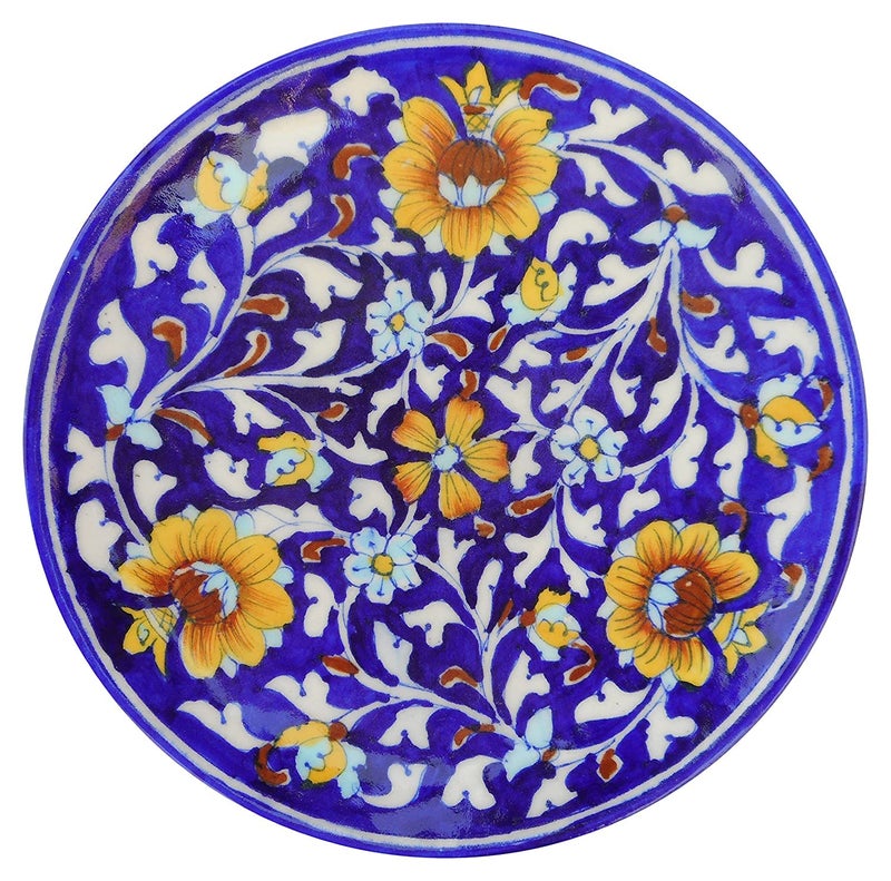 CRAFT PARK Blue Pottery Ceramic Wall Hanging Decorative Handmade 8 Inch Round Plate CPDP17 - Image 1