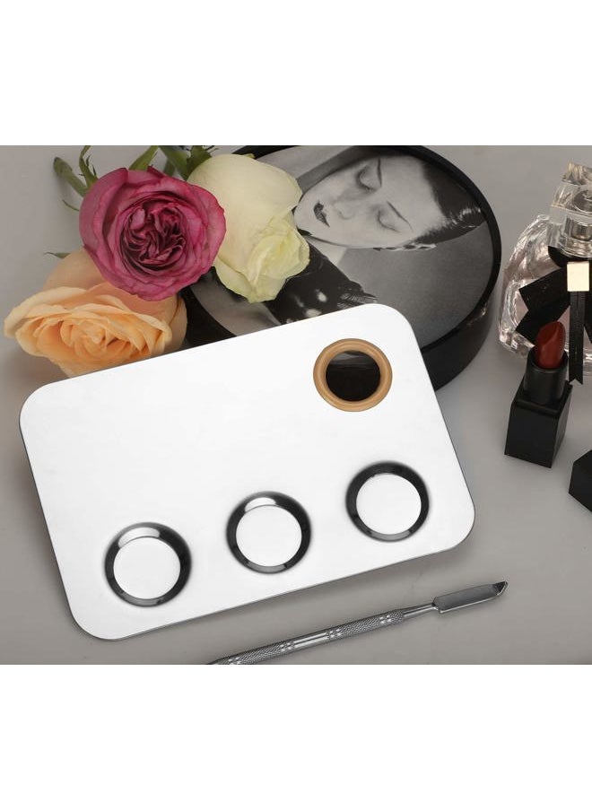 KissDate Makeup Mixing Palette, 6x4inch Stainless Steel Makeup Palette 3-well Nail-art Cosmetic Artist Mixing Palette with Makeup Spatula, Stocking Stuffers Christmas Gifts for Women  - Image 3