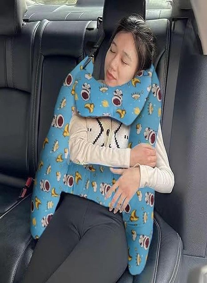 THE MODERN TREND TMT-Kid Car Sleeping Head Support, Car Headrest Pillow for Kids, Baby Toddler Travel Pillows, Adults and Children Neck Rest Pillow for Long-Distance Travel (H-Shape Blue) - Image 1