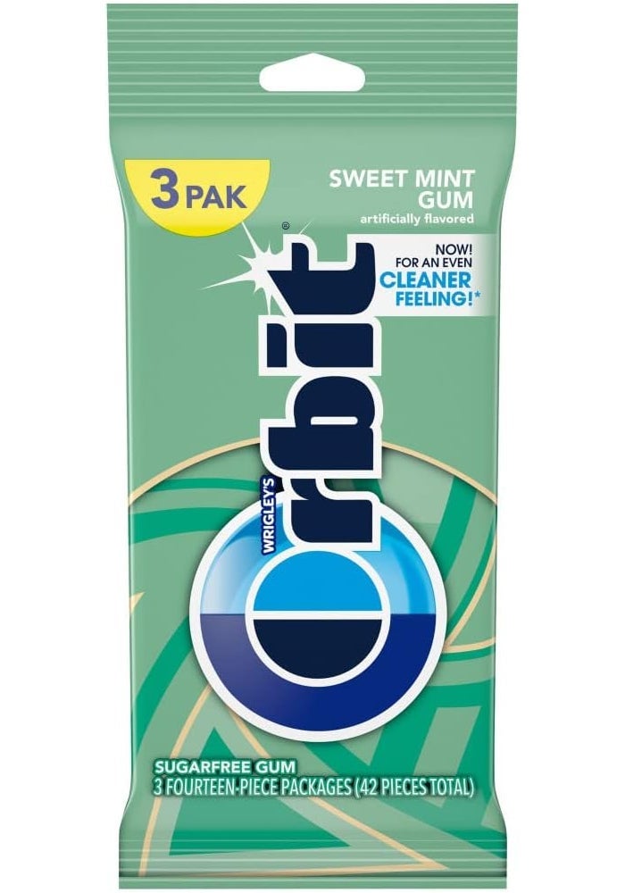 ORBIT Sweet Mint Sugar Free Chewing Gum - 3 Packs of 14 Pieces (42 Total Pieces) - Image 1