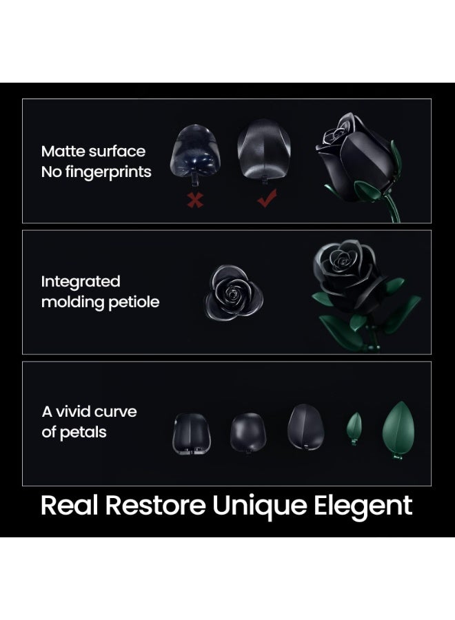 مجموعة بناء زهور الورود السوداء - عبوة من 3 قطع، هدايا تذكارية - مجموعة زهور اصطناعية كلاسيكية، ديكور منزلي - Image 3