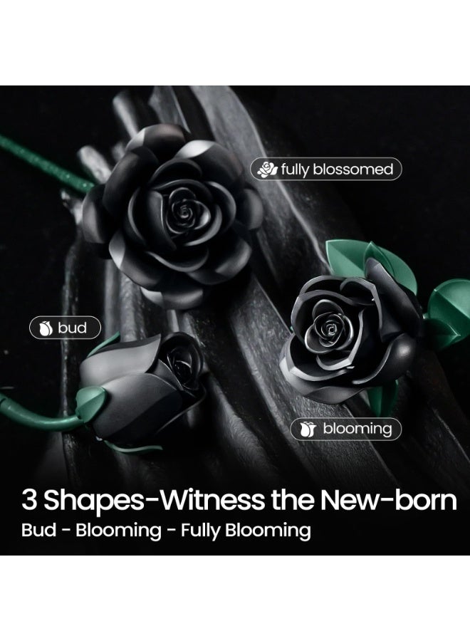 مجموعة بناء زهور الورود السوداء - عبوة من 3 قطع، هدايا تذكارية - مجموعة زهور اصطناعية كلاسيكية، ديكور منزلي - Image 4