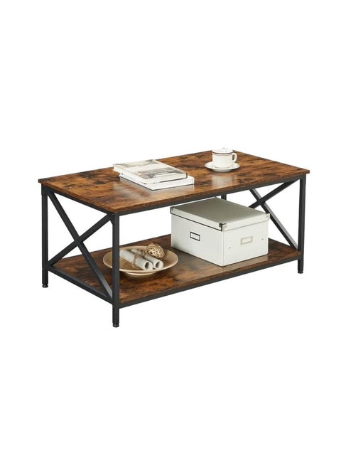 Coffee Table with storage shelf and X-shaped steel frame EI - 106