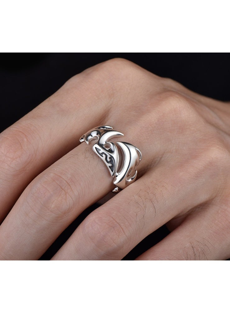 خاتم رجالي قابل للتعديل من الفضة الإسترليني S925، خاتم أنيق فريد من نوعه من الفضة الإسترليني، خاتم مفتوح لا يتلاشى - Image 1