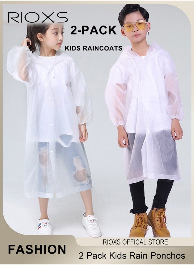 RIOXS - 2 Pcs Waterproof Raincoat for Kids Boys Girls Toddler Portable EVA Long Rain Ponchos With Hoods Elastic Sleeves Lightweight Rainwear Cape Reusable for Outdoor Cycling Camping (110cm*55cm) - Image 1