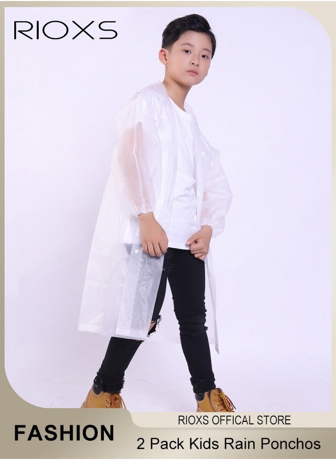 RIOXS - 2 Pcs Waterproof Raincoat for Kids Boys Girls Toddler Portable EVA Long Rain Ponchos With Hoods Elastic Sleeves Lightweight Rainwear Cape Reusable for Outdoor Cycling Camping (110cm*55cm) - Image 1