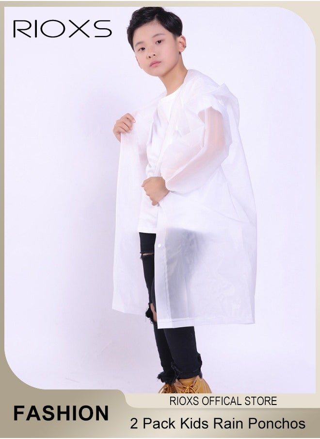 RIOXS - 2 Pcs Waterproof Raincoat for Kids Boys Girls Toddler Portable EVA Long Rain Ponchos With Hoods Elastic Sleeves Lightweight Rainwear Cape Reusable for Outdoor Cycling Camping (110cm*55cm) - Image 1