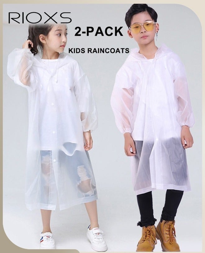 ريوكس 2 قطعة من المعطف المطري المقاوم للماء للأطفال، الأولاد الفتيات الأطفال الأطفال، معطف مطير محمول من طراز EVA بنشوات مطرية طويلة مع رؤوس، أكمام مرنة ملابس مطرية خفيفة الوزن، معطف مطير قابل لإعادة الاستخدام لتخييم الدراجات في الهواء الطلق (110 سم *55 سم) - Image 1