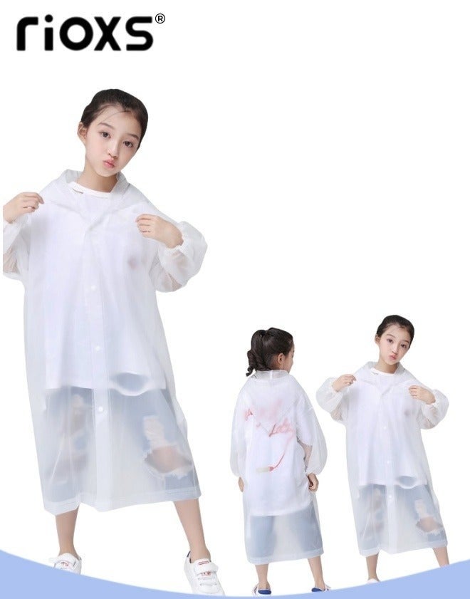 ريوكس 2 قطعة من المعطف المطري المقاوم للماء للأطفال، الأولاد الفتيات الأطفال الأطفال، معطف مطير محمول من طراز EVA بنشوات مطرية طويلة مع رؤوس، أكمام مرنة ملابس مطرية خفيفة الوزن، معطف مطير قابل لإعادة الاستخدام لتخييم الدراجات في الهواء الطلق (110 سم *55 سم) - Image 3