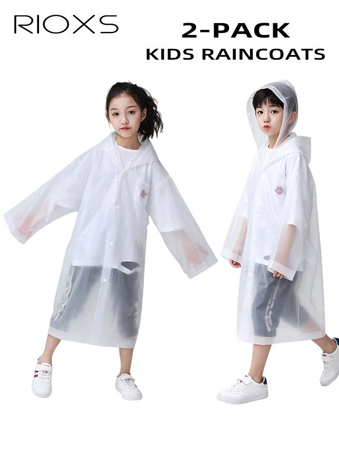 RIOXS 2 Pcs Waterproof Raincoat for Kids, Boys Girls Toddler Raincoat, Portable EVA Long Rain Ponchos With Hoods, Elastic Sleeves Lightweight Rainwear, Reusable Raincoat for Outdoor Cycling Camping (110cm*55cm) - Image 1