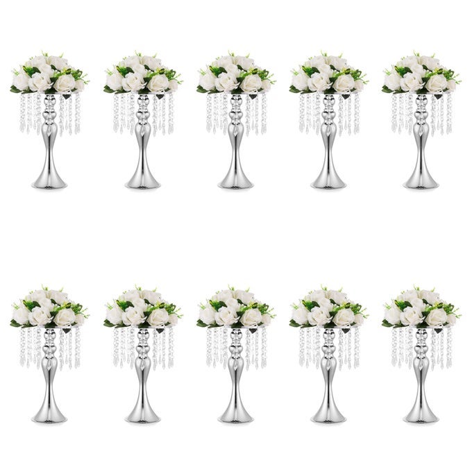 10 PCS SILVER VASES FOR CENTERPIECES 138IN CRYSTAL FLOWER ARRANGEMENT STAND WEDDING CENTERPIECES FOR TABLES TALL METAL FLOWER VASE HOLDERS FOR WEDDING EVENT RECEPTION BIRTHDAY HOME DECOR
