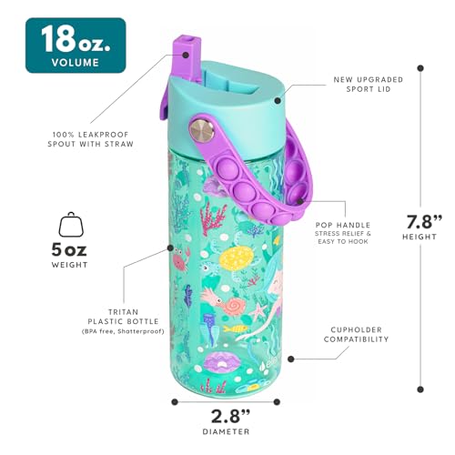 Elemental Water Bottles for Kids - Splash Kids Water Bottle for School with Pop-it Handle - BPA Free Tritan Plastic Water Bottle with Straw Leak Proof when Spout is Closed -Mermaid - 18oz - Image 2