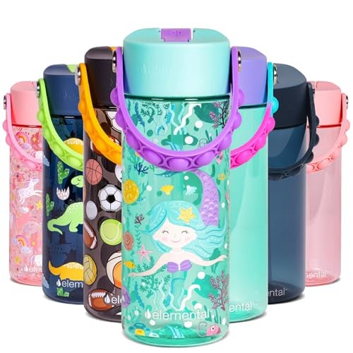 Elemental Water Bottles for Kids - Splash Kids Water Bottle for School with Pop-it Handle - BPA Free Tritan Plastic Water Bottle with Straw Leak Proof when Spout is Closed -Mermaid - 18oz - Image 1